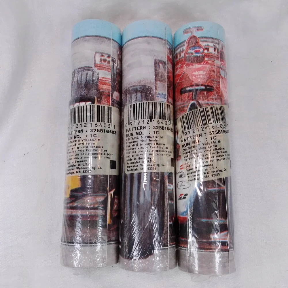 Lot of 3 BREWSTER Wallcovering Race Cars BORDER Pre-pasted, 7